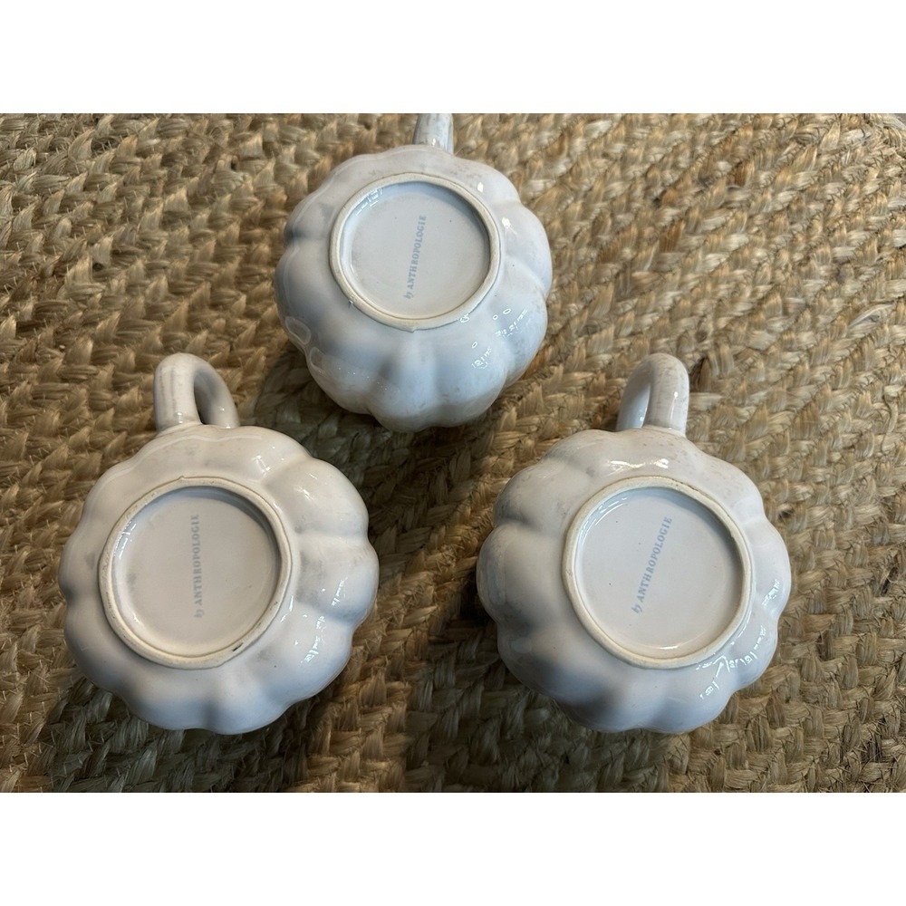 Anthropologie White Cream Pumpkin Shapes Mugs Lot Of 3 - Picture 4 of 5